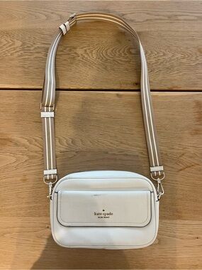 kate spade White Leather Crossbody with Beige Stripe Adjustable Strap